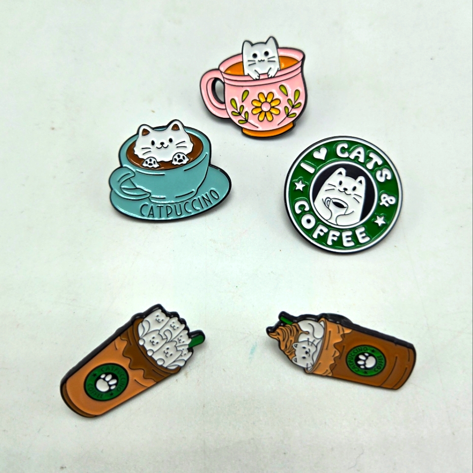 Nwt Lot Of 5 I Love Cats Coffee Lapel Pins Cat Lady Pins Catpuccino Tea Lattes